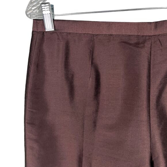 Coldwater Creek Silk Flat Front Side Zip Pants Brown 10 Lined New - Picture 10 of 14